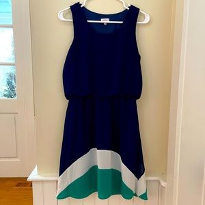 Pixley colorblock dress, navy, blue, and white.